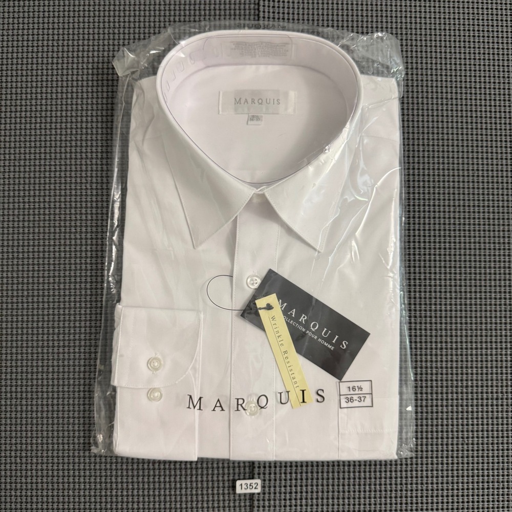 Marquis Mens White Wrinkle Resistant Long Sleeve Dress Shirt 16.5 36-37 NWT